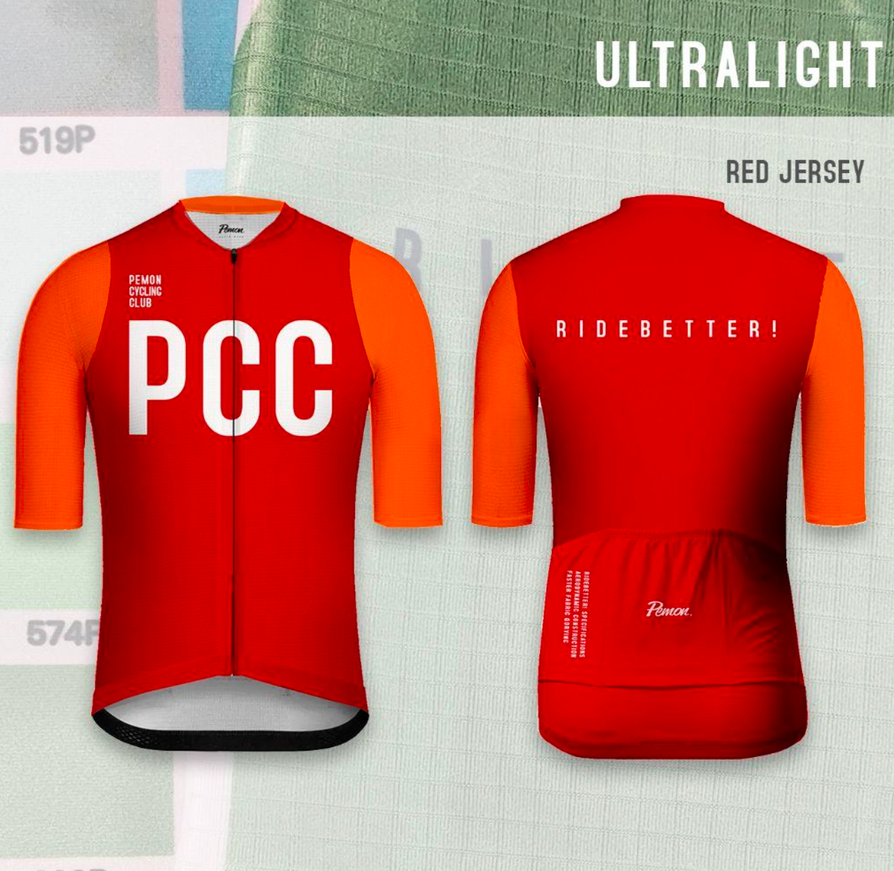 Ride Better! ULTRALIGHT RED JERSEY - PEMON CUSTOM CYCLING