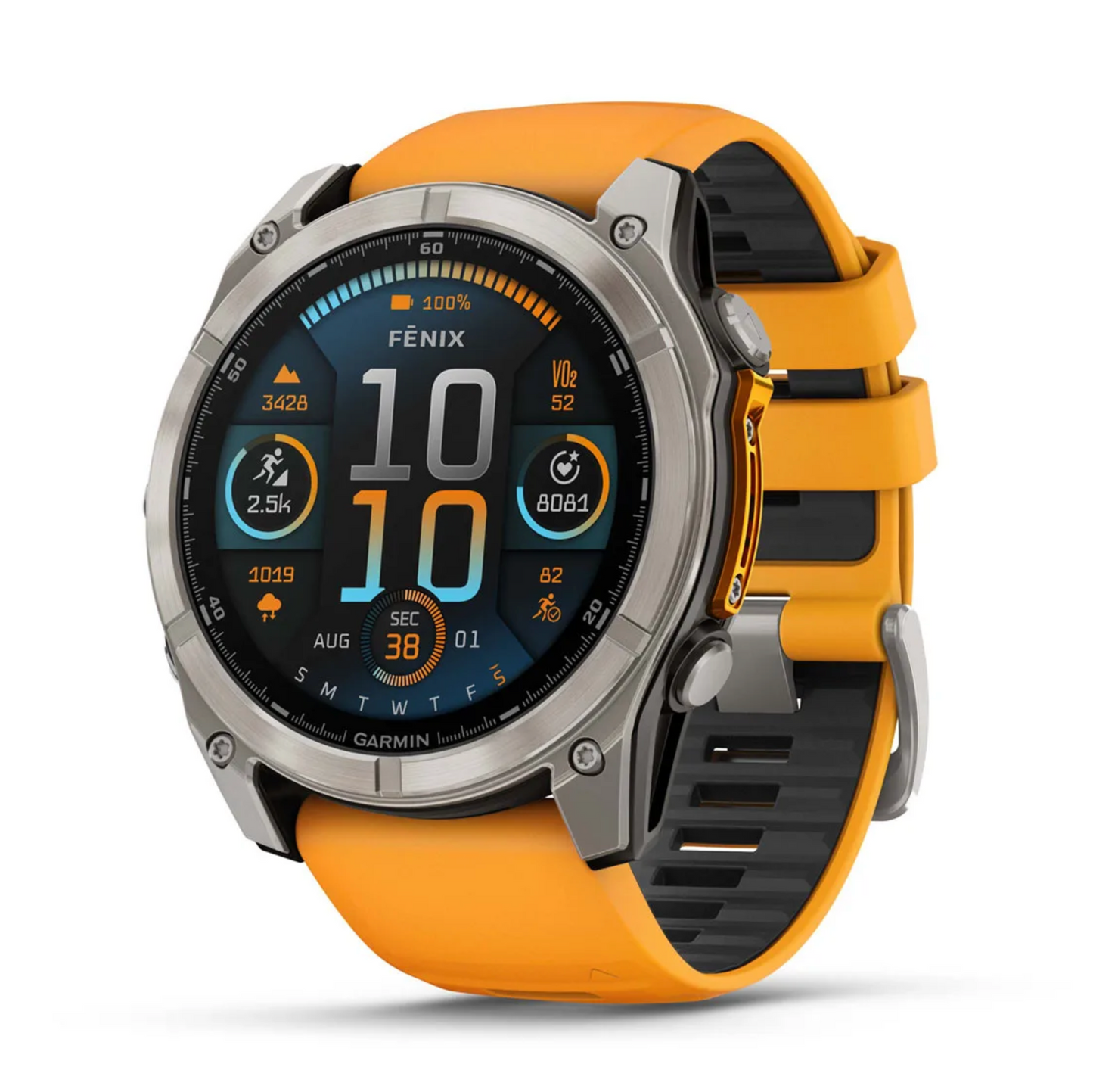 fēnix® 8 – 51 mm, AMOLED Sapphire, Titanio con correa de silicona naranja