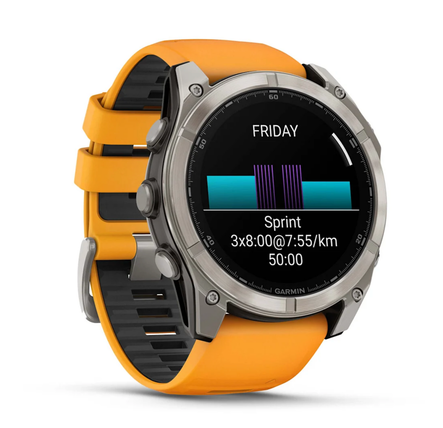 fēnix® 8 – 51 mm, AMOLED Sapphire, Titanio con correa de silicona naranja