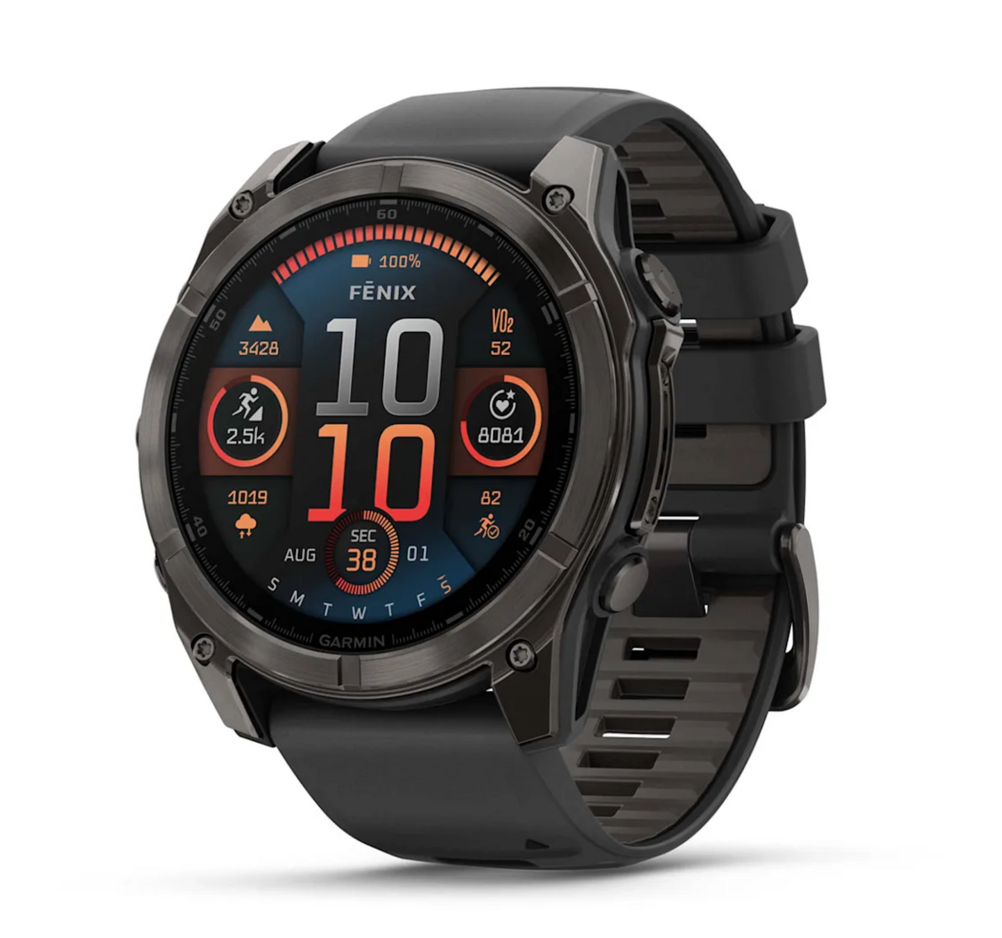 fēnix® 8 – 51 mm, AMOLED Sapphire, DLC de color gris carbón con correa de silicona negra