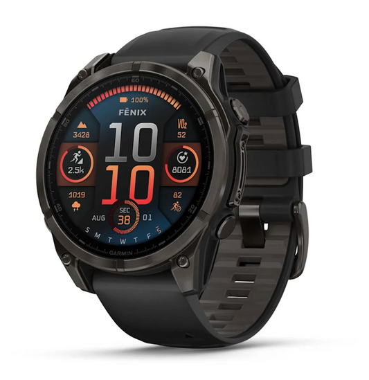 fēnix® 8 – 47 mm, AMOLED Sapphire, Titanio con revestimiento de DLC con correa de silicona negra/gris